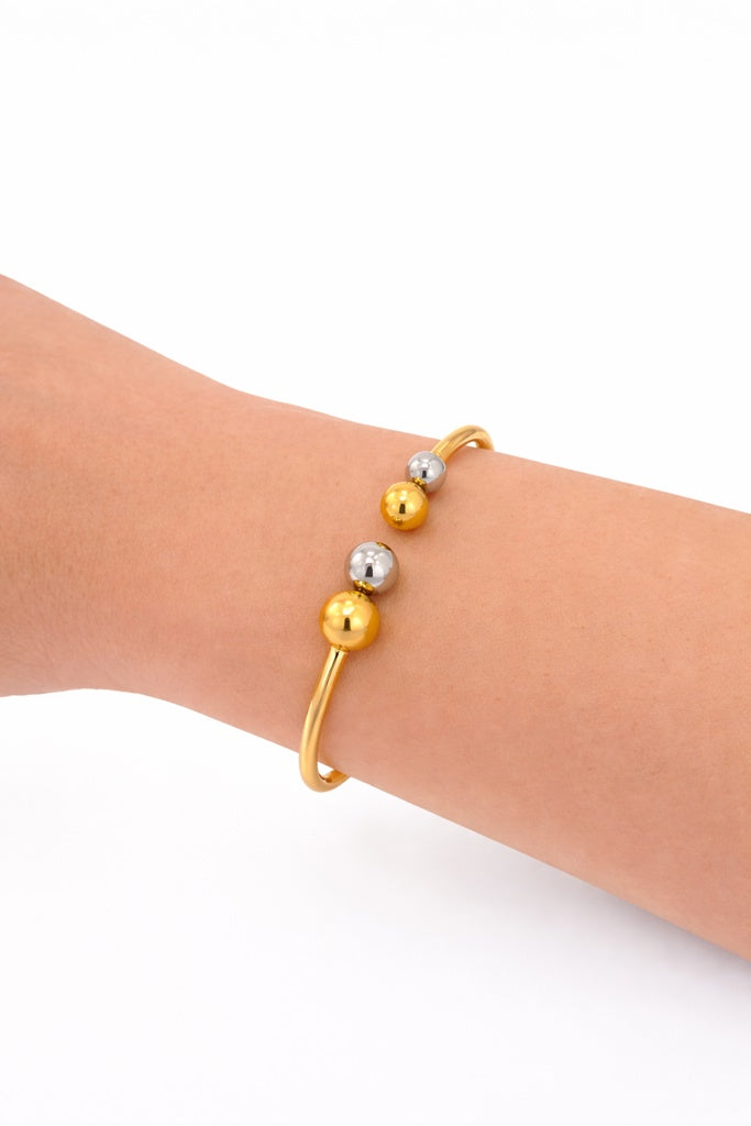 10K TWO TONE BALLS BANGLE – 3MM – JY Jewelry Wholesale