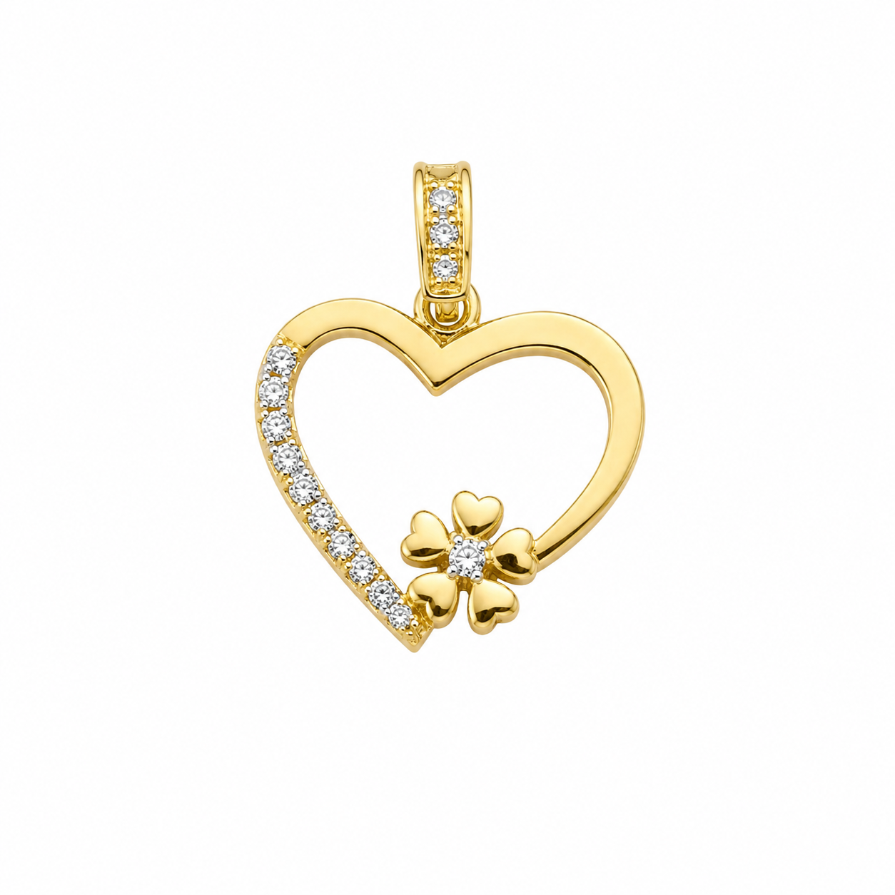 10K CZ HEART SILHOUETTE PENDANT WITH SMALL FLOWER DETAIL – JY Jewelry Wholesale