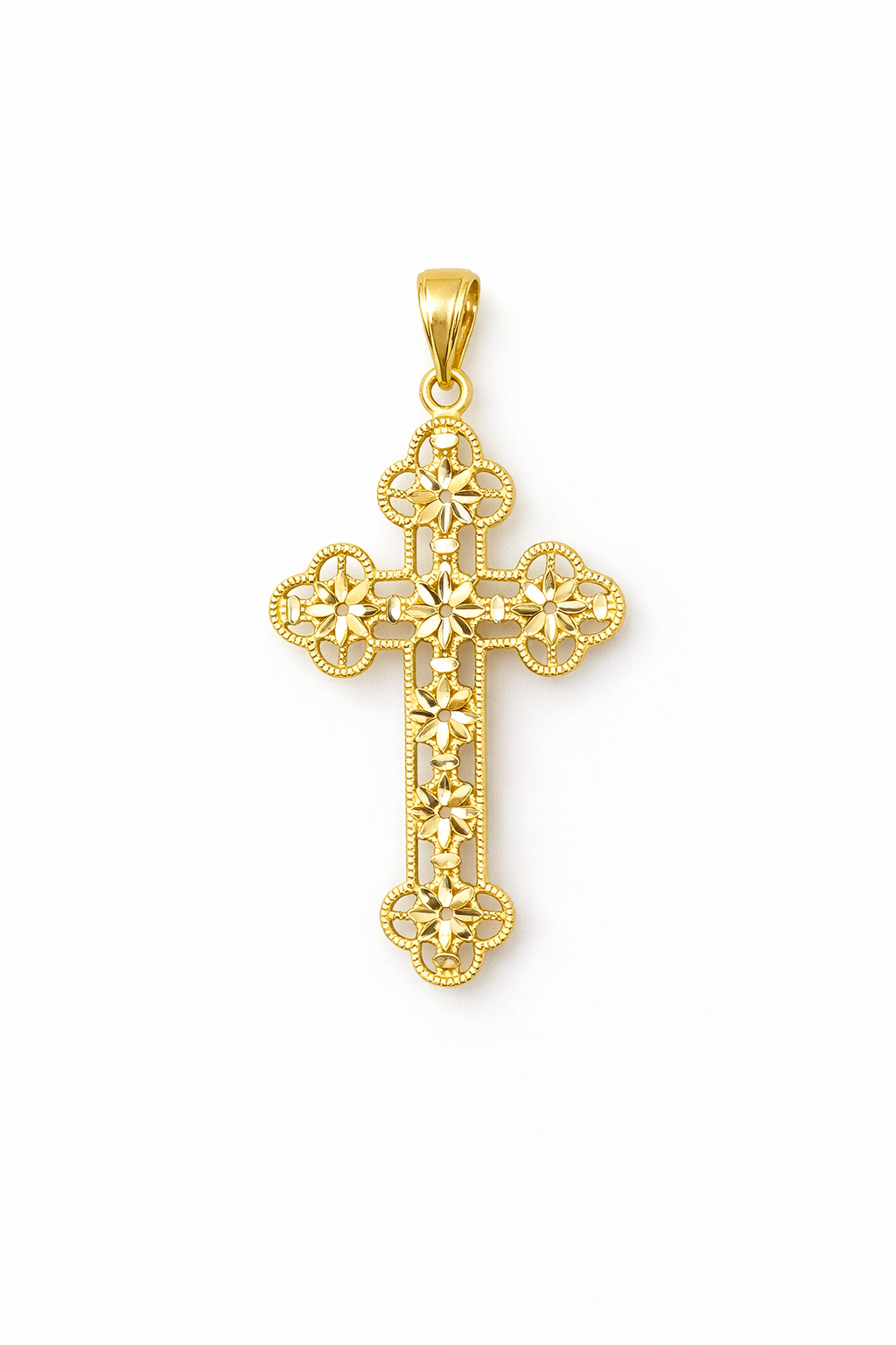 14K MODERN DIAMOND CUT DETAIL ROMAN CROSS PENDANT – JY Jewelry Wholesale