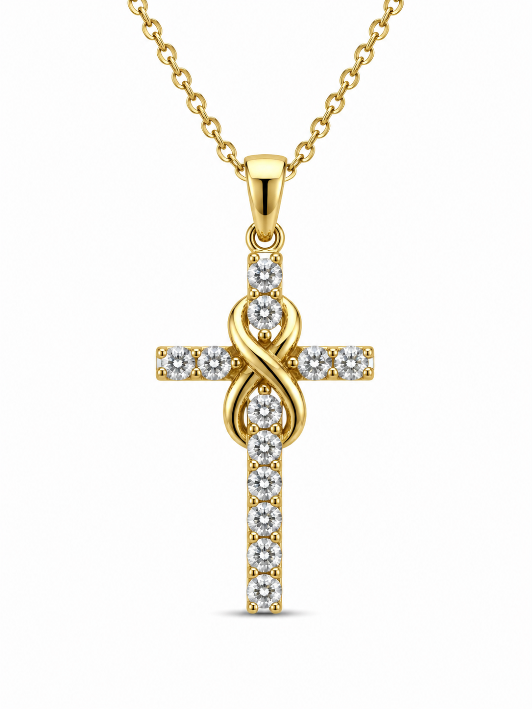 14K SMALL INFINITY ON CROSS PENDANT – SMALL – JY Jewelry Wholesale