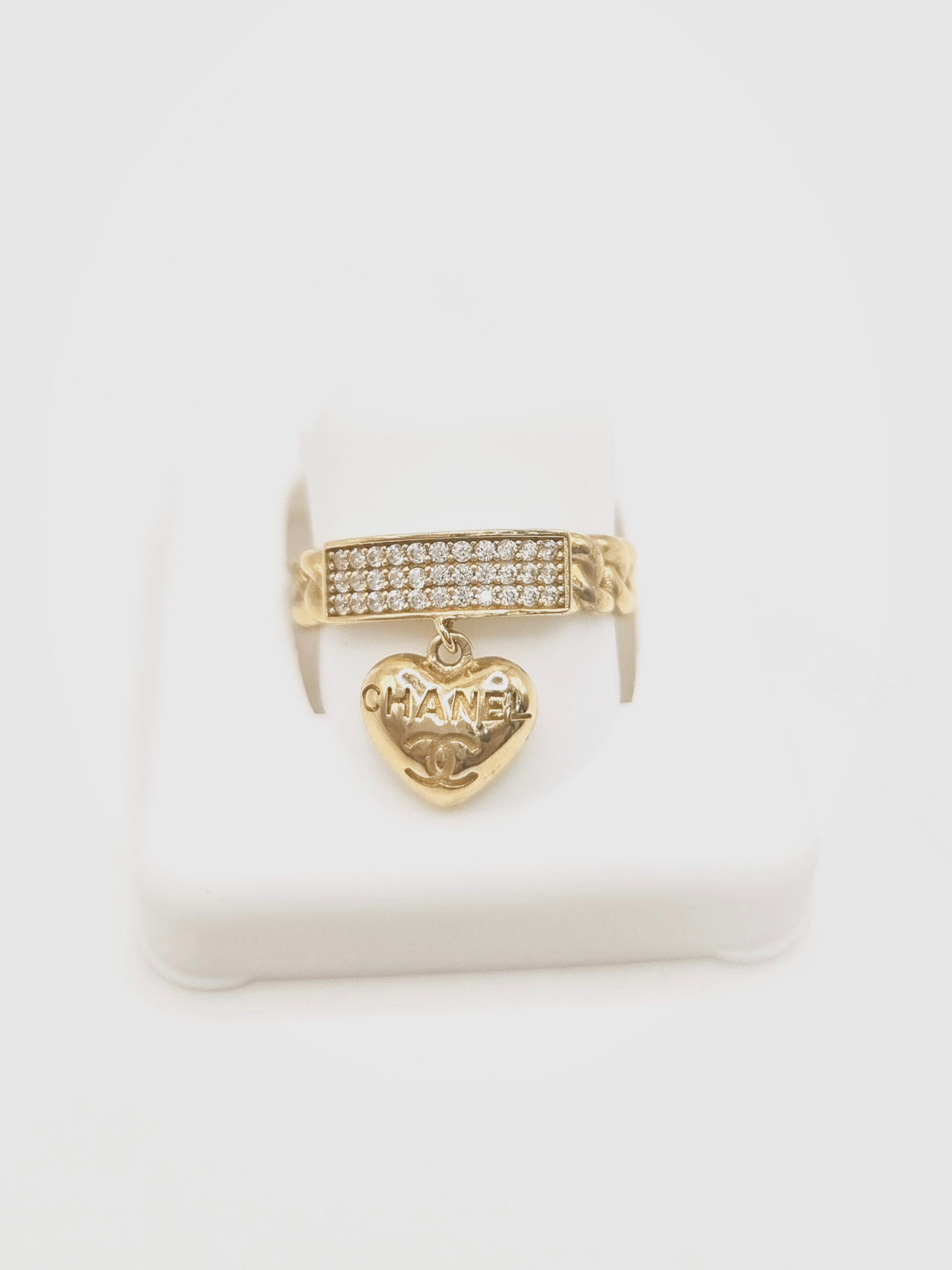 10K EXOTIC CHAIN STYLE CZ RING WITH SMALL HEART CHARM – 7 – JY Jewelry Wholesale