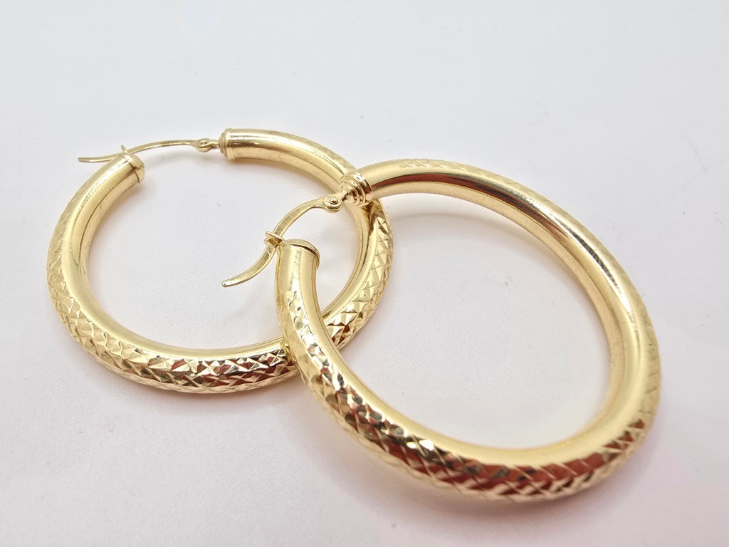 10K DIAMOND CUT HOOPS EARRINGS – 4 3MM – JY Jewelry Wholesale