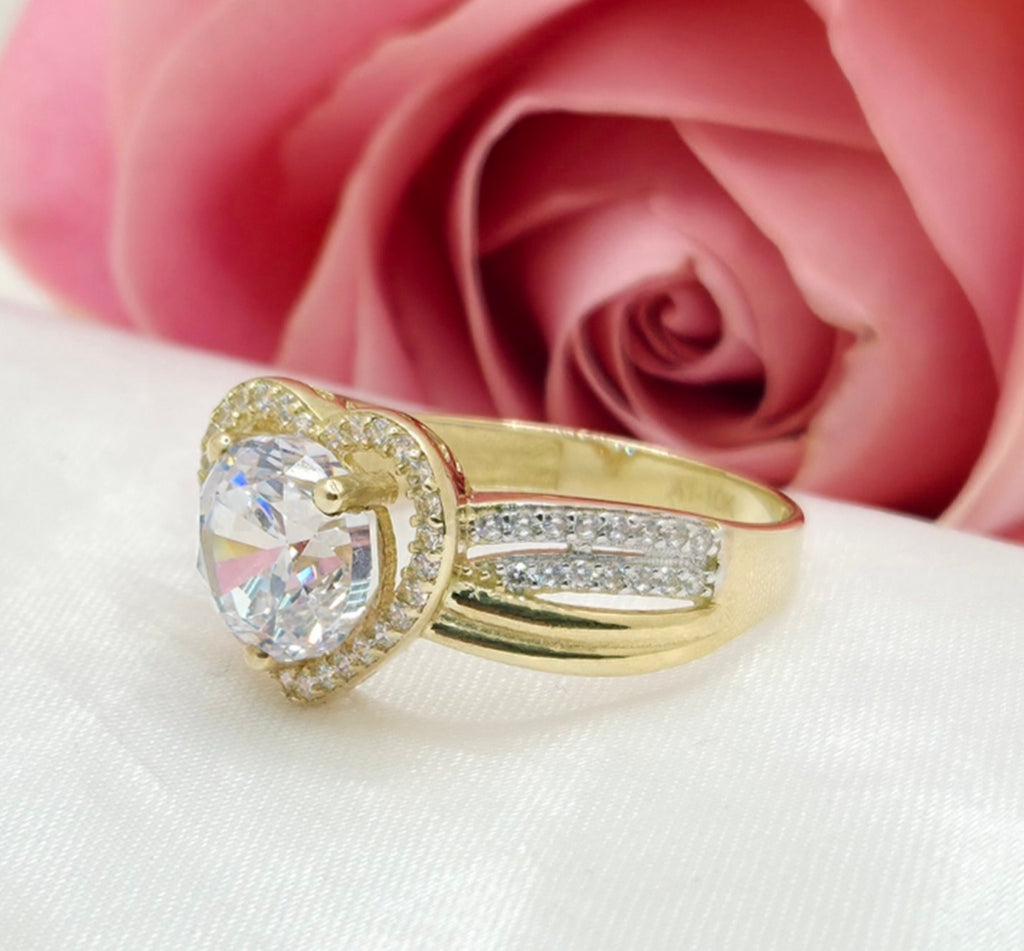 10K CZ HEART WITH ROUND STONE INSIDE RING – 8 – JY Jewelry Wholesale