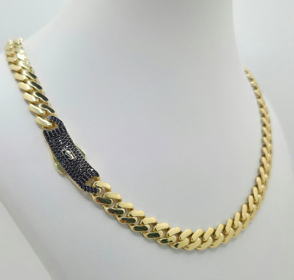 10K CERTIFIED MONACO CHAIN BLACK CZ CLOSURE – 18" 8MM – JY Jewelry Wholesale