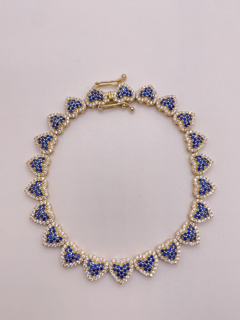 10K ELEGANT BLUE CZ HEART BRACELET – 7" – JY Jewelry Wholesale