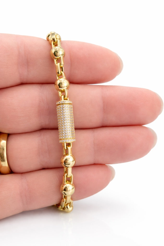 10K MODERN PAPER CLIP-BEADS BRACELET – 8 6MM – JY Jewelry Wholesale