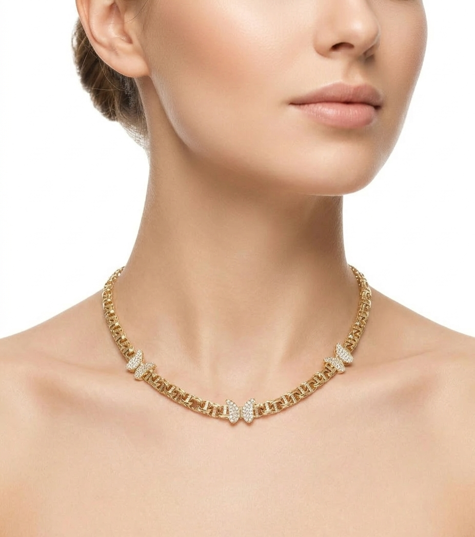 14K CZ TRHEE BUTTERFLY CHINO LINK NECKLACE – 18" 5MM – JY Jewelry Wholesale