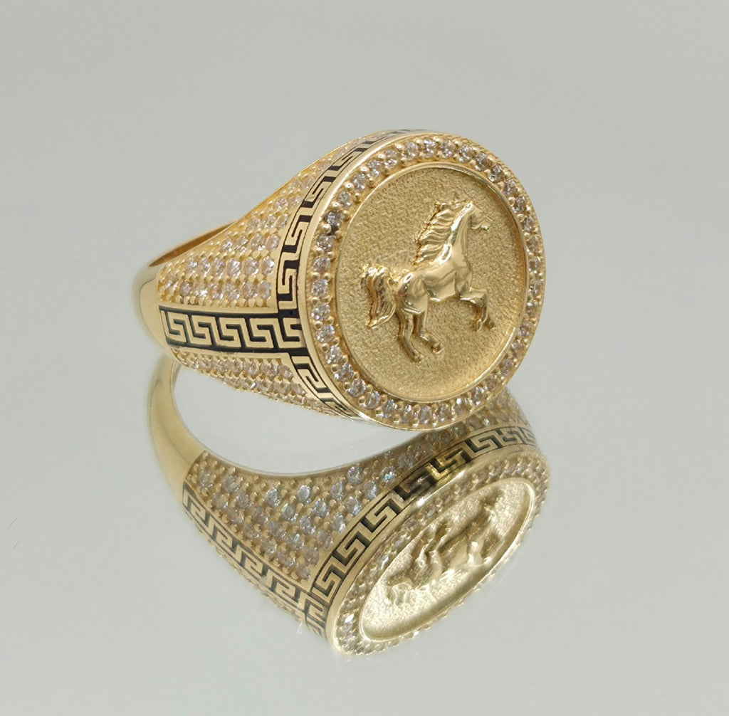 14K CZ HORSE GREEK DETAIL RING – 11 – JY Jewelry Wholesale