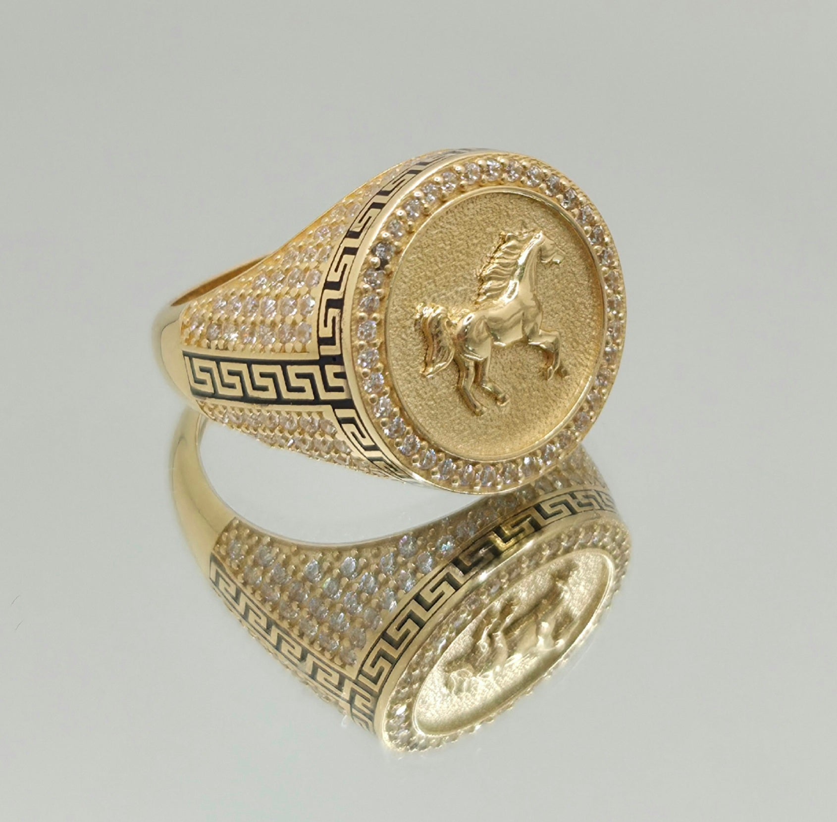 14K CZ HORSE GREEK DETAIL RING – 11 – JY Jewelry Wholesale