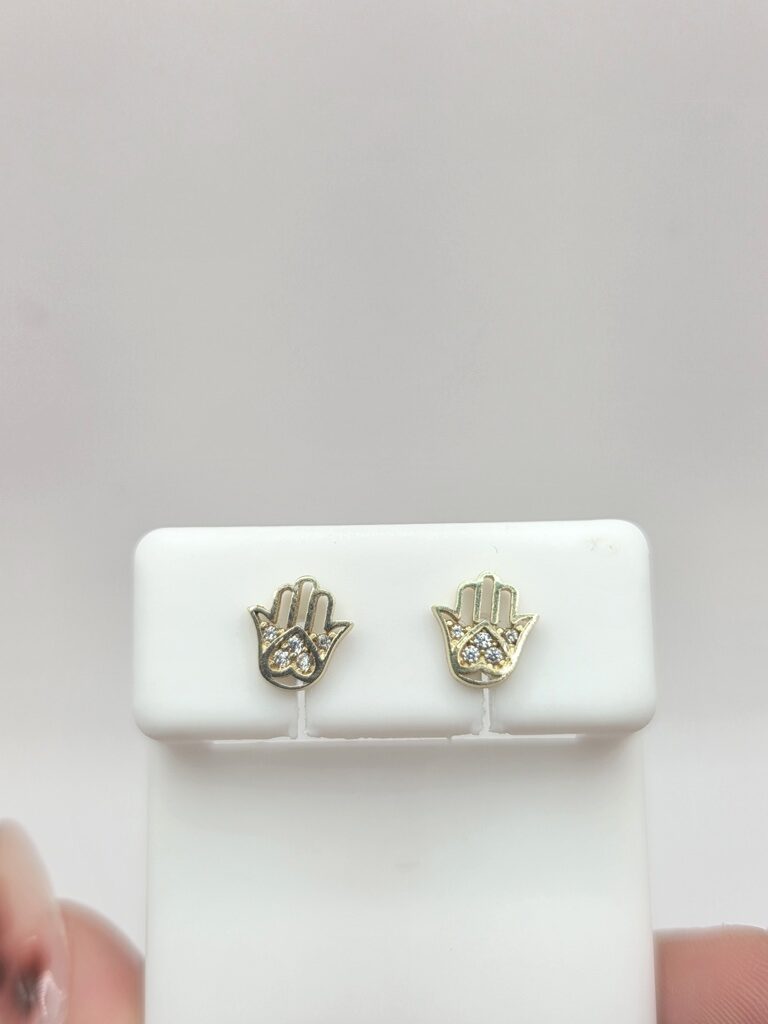 10K EXTRA SMALL CZ DETAILS HAMSA EARRINGS – JY Jewelry Wholesale