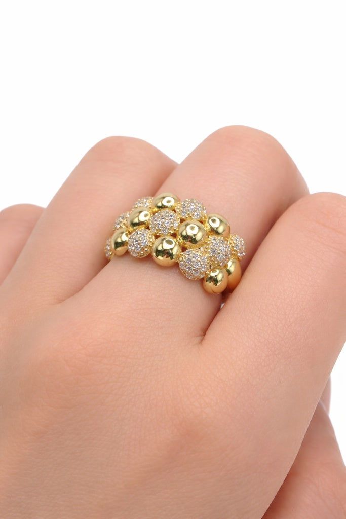 14K YELLOW GOLD CZ POP CORN DESIGN RING – 7 & 7.5 & 8 – JY Jewelry Wholesale