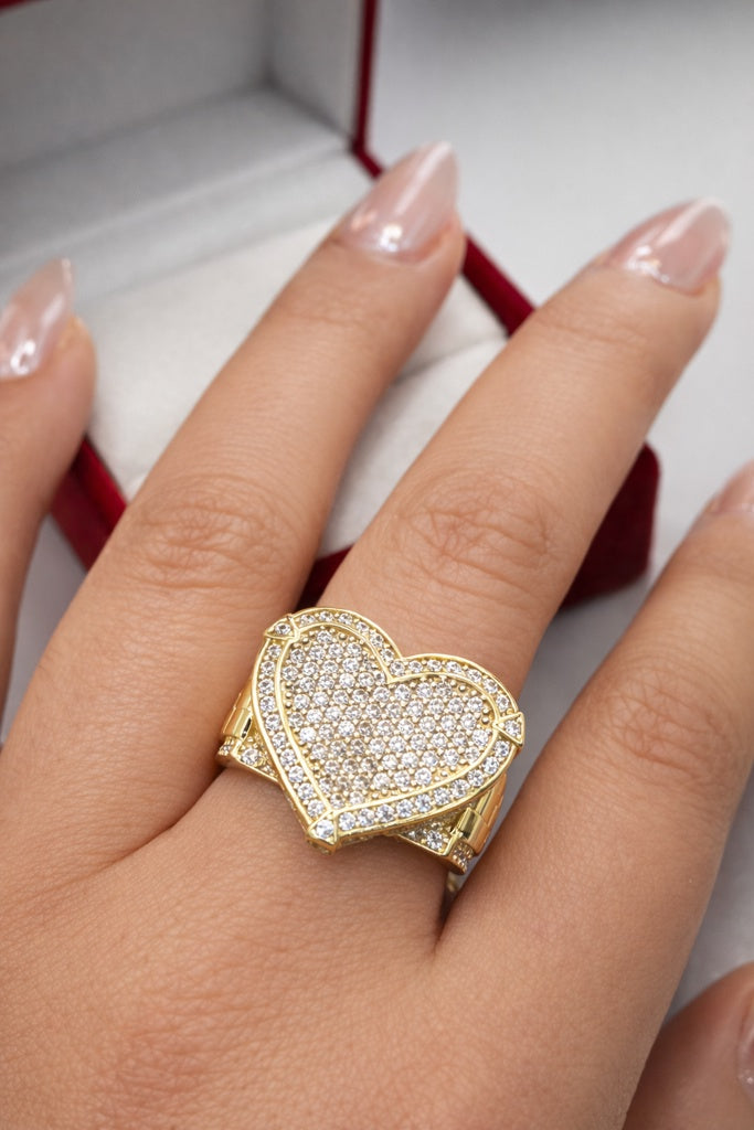 10K MODERN CZ LARGE HEART RING – 8-8.5 – JY Jewelry Wholesale