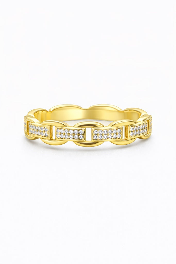 14K BEAUTIFUL RING WITH SQUARE LINK AND DETAILS OF CZ – 7 – JY Jewelry Wholesale