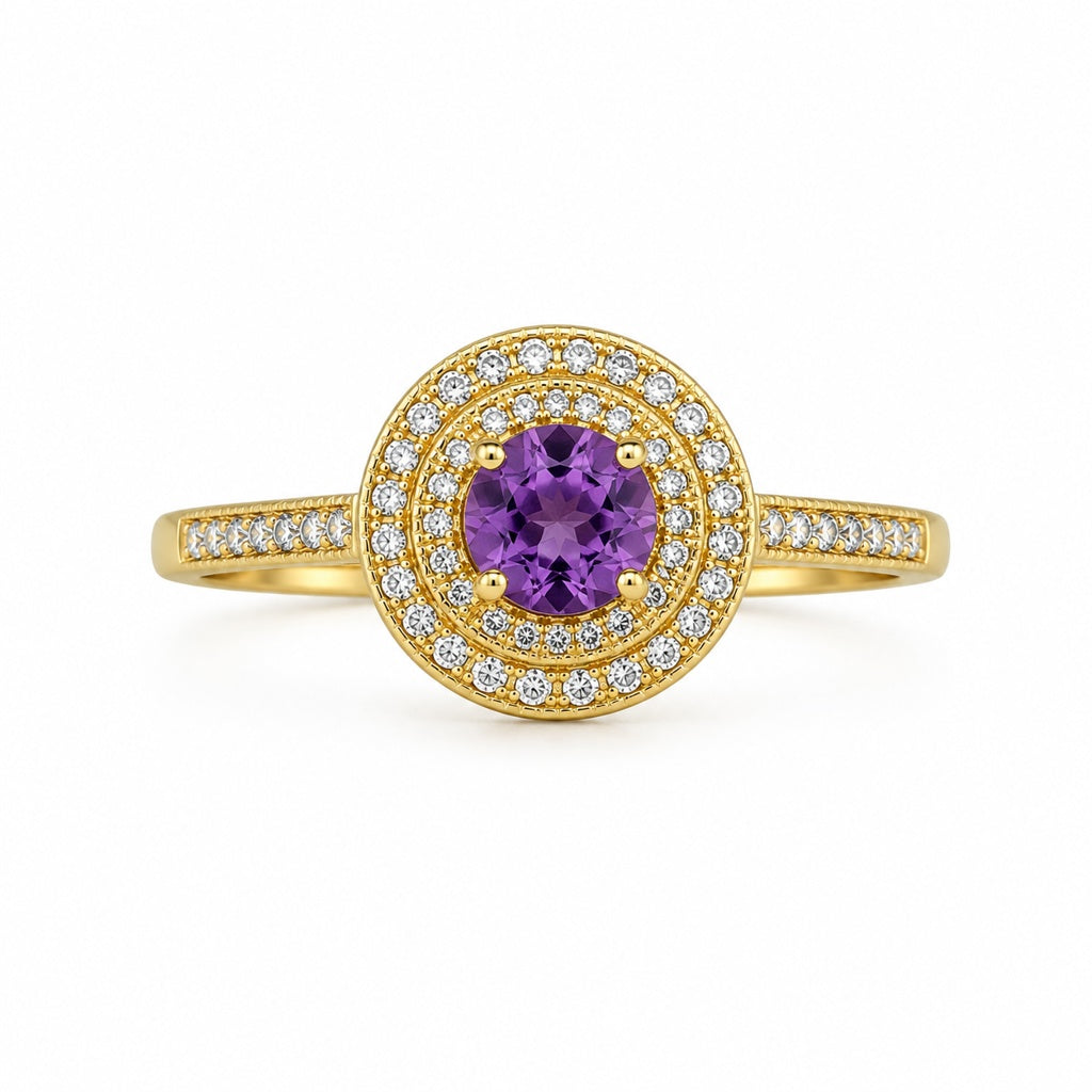 10K ELEGANT CZ AROUND PURPLE STONE RING – 7 – JY Jewelry Wholesale