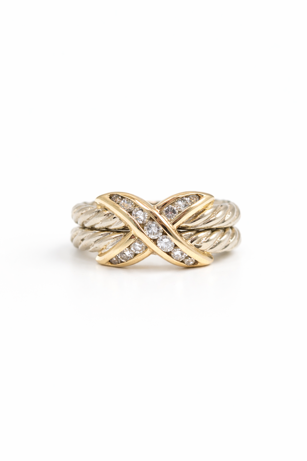 10K ROPE AND X DETAIL DIAMOND MODERN RING – 5.5 – JY Jewelry Wholesale