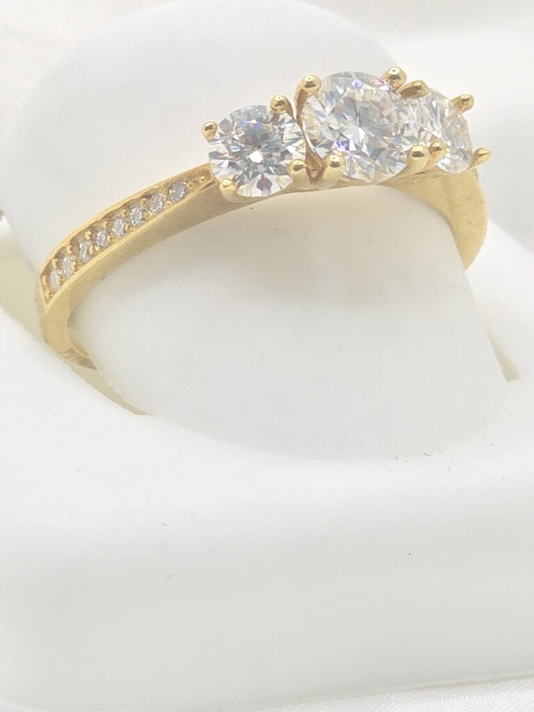 14K YG ROUND BRILLIANT PAST PRESENT ANS FUTURE MOISSANITE 1CT RING – 7 – JY Jewelry Wholesale