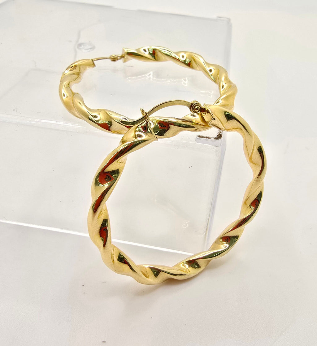 10K ELEGANT TWISTED HOOPS EARRINGS – 4MM – JY Jewelry Wholesale