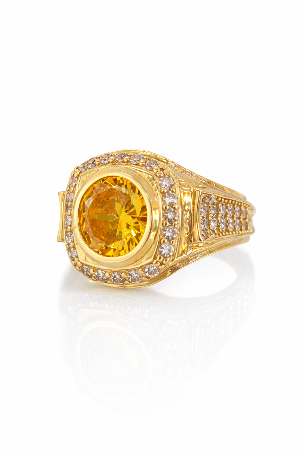 14K ELEGANT SQUARE RING WITH A YELLOW STONE – 7.5 – JY Jewelry Wholesale