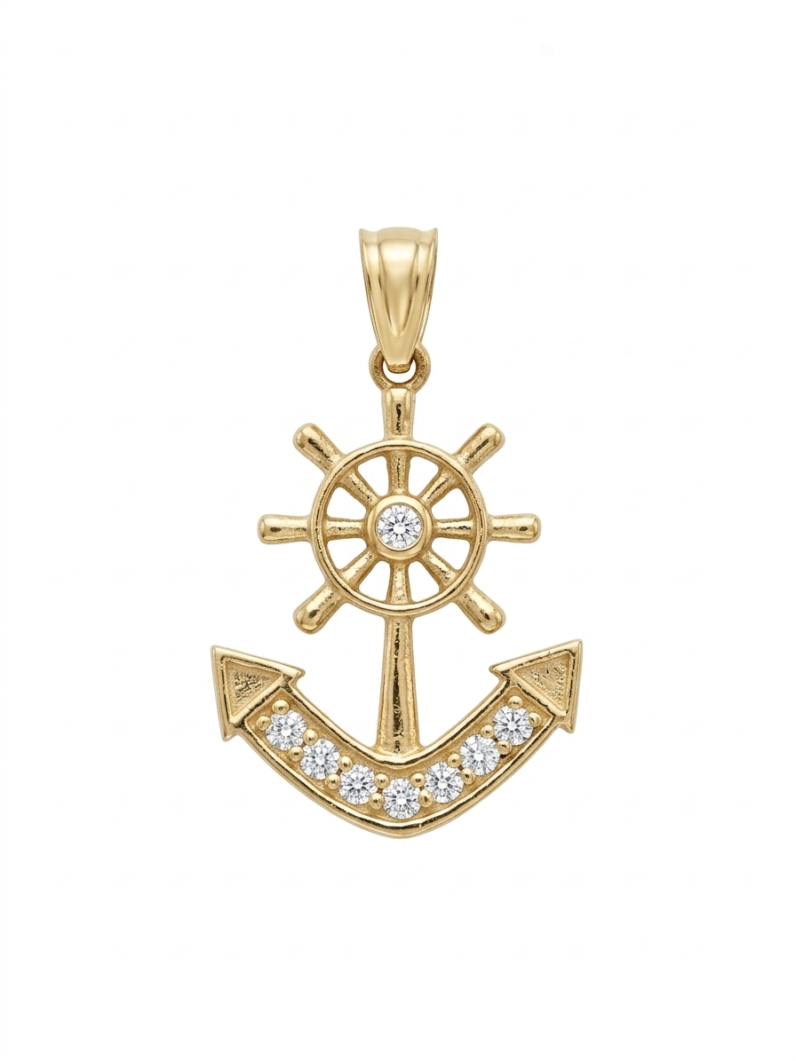 10K SMALL CZ DETAILS ANCHOR PENDANT – SMALL – JY Jewelry Wholesale