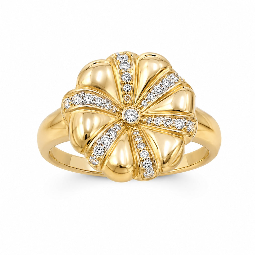 14K ELEGANT CZ DETAILS FLOWER RING – 8 – JY Jewelry Wholesale