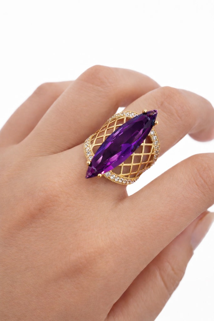 10K NET BACKGRAIND PURPLE ALMOND STONE RING – 6.5 – JY Jewelry Wholesale