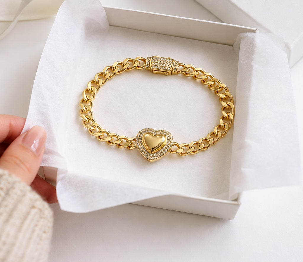 10K CZ FRAME SMALL HEART BRACELET – 7.5" 5MM – JY Jewelry Wholesale