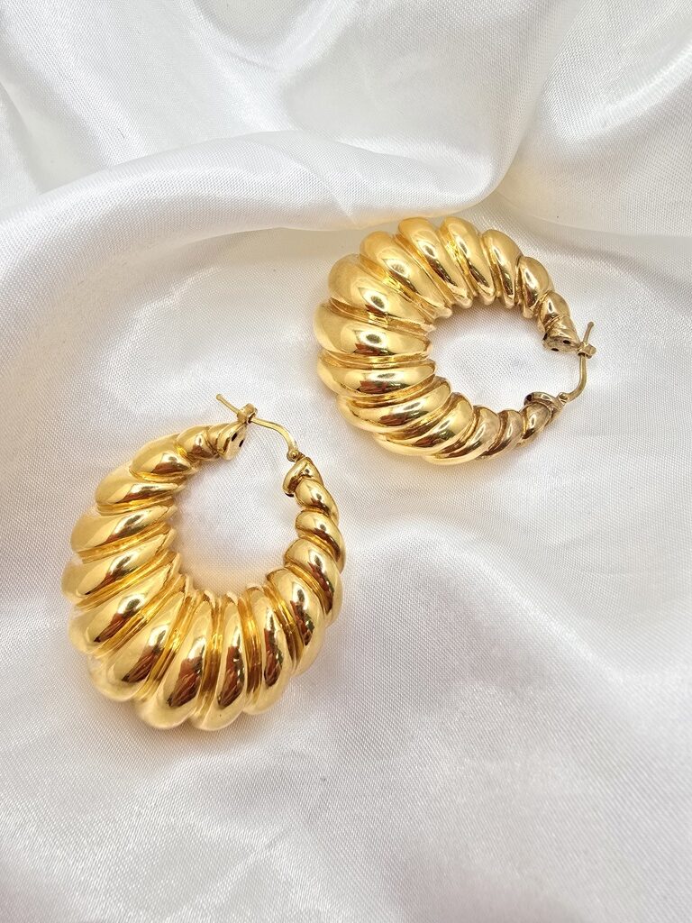 14K LARGE INFLATED SHELL DESING HOOPS EARRINGS – JY Jewelry Wholesale