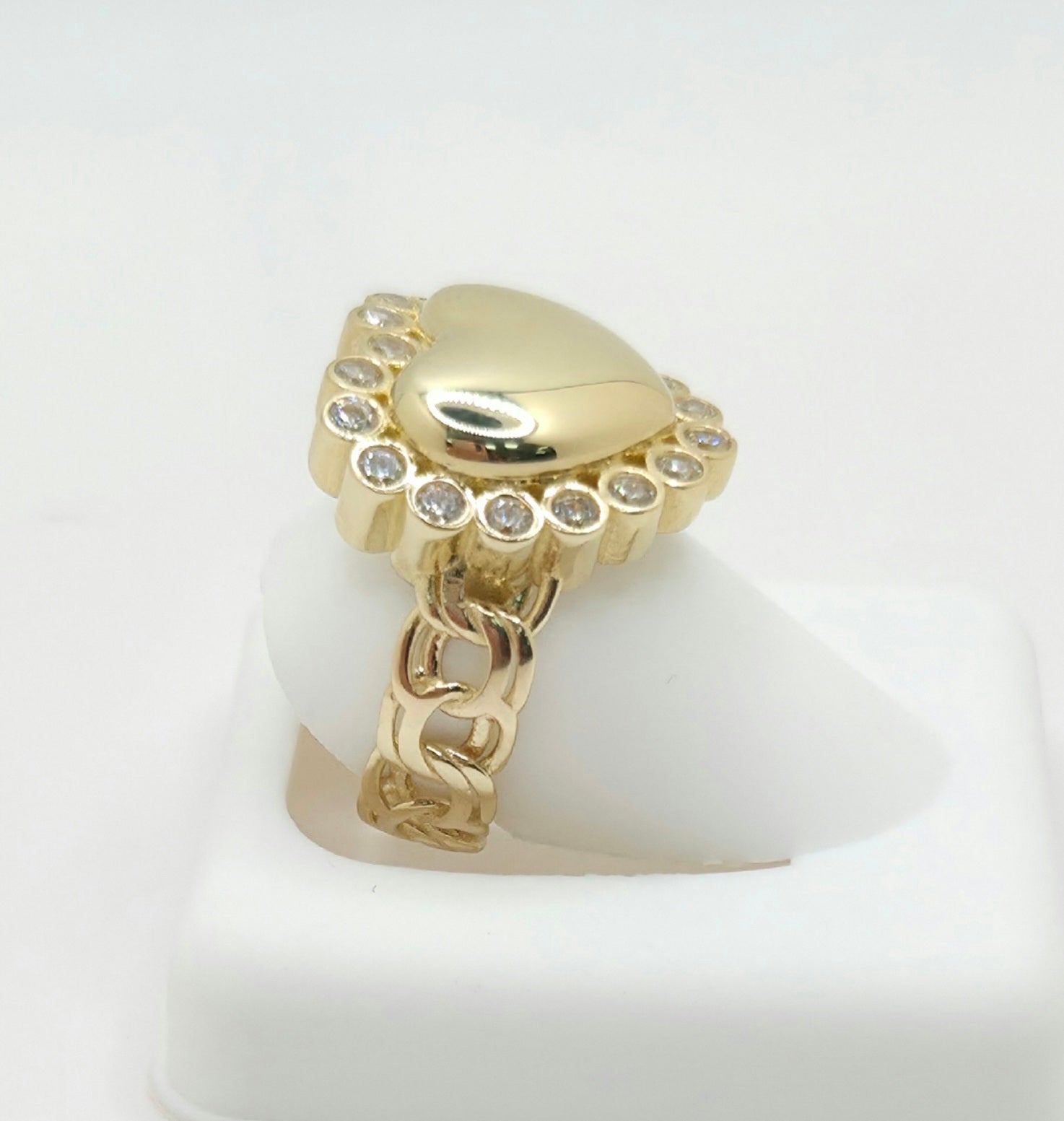 10K CHINO LINK CZ DETAIL HEART RING – 7 – JY Jewelry Wholesale