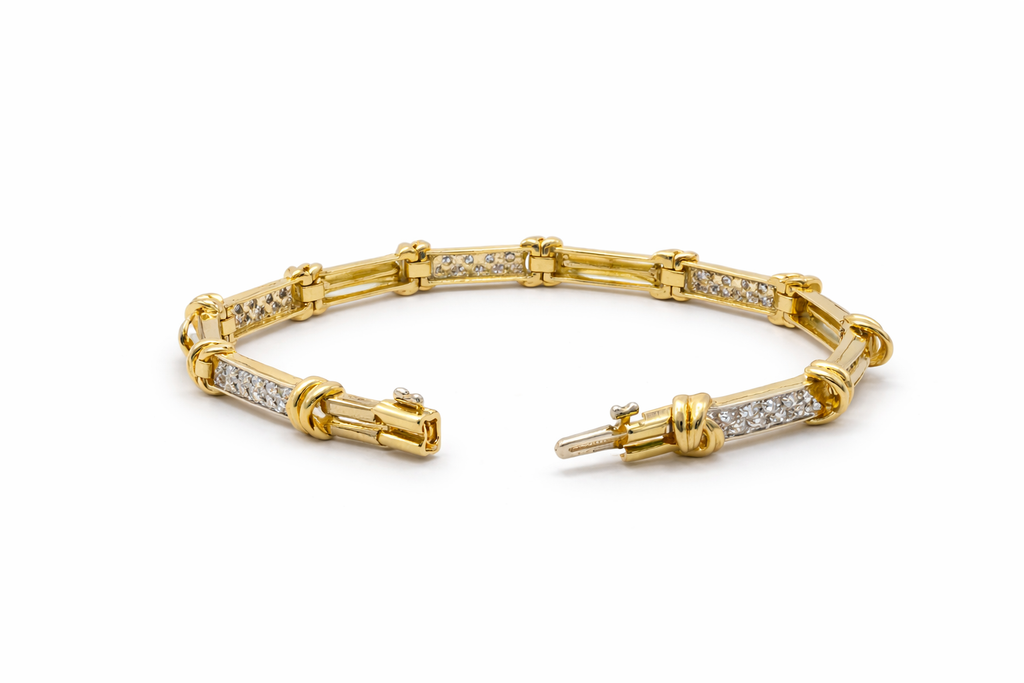 14K ELEGANT KNOT DETAILS YELLOW GOLD AND DIAMOND WOMAN'S BRACELET – 7" – JY Jewelry Wholesale