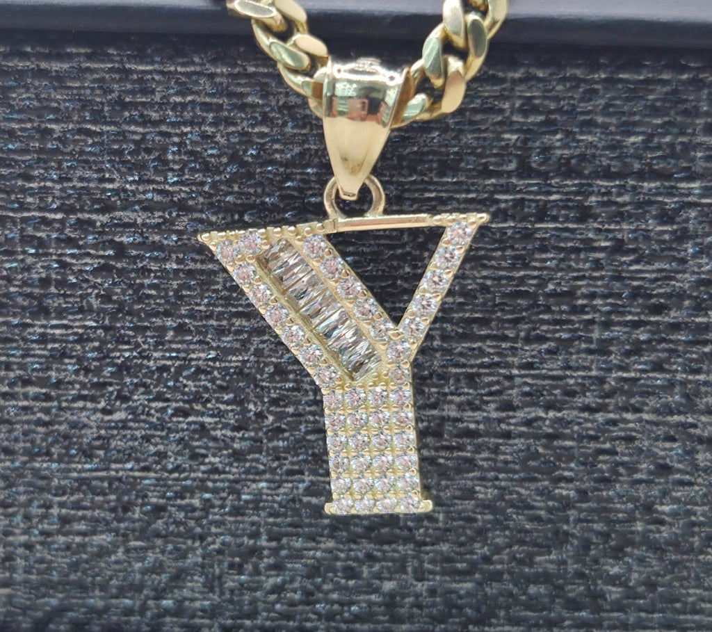 14K yellow gold cz letter Y pendant – 17.15 X 18.25 MM – JY Jewelry Wholesale