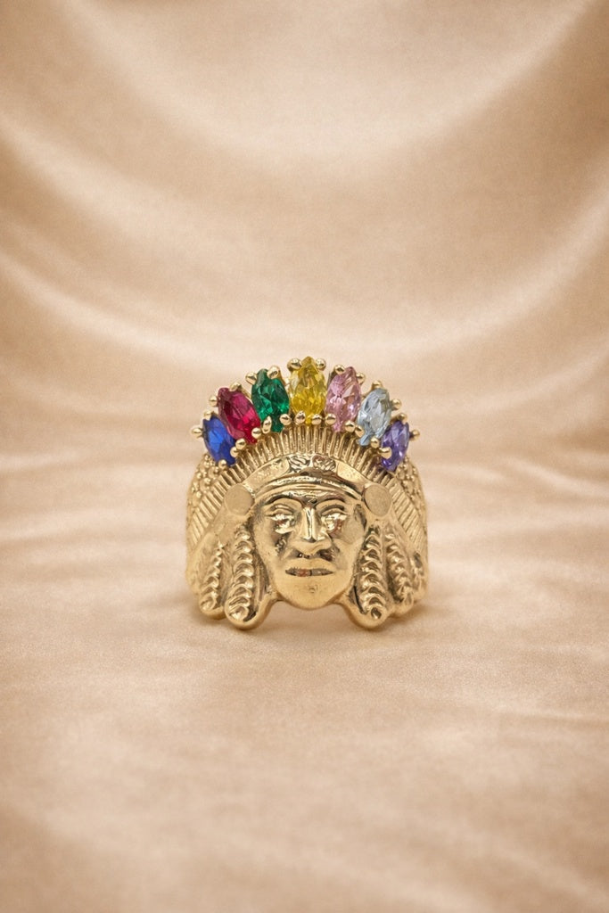 10K COLORS CZ DETAIL NATIVE INDIAN RING – 8.5 – JY Jewelry Wholesale