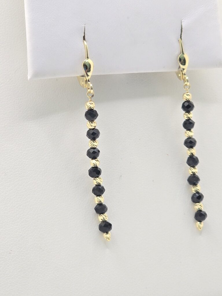 14K YELLOW GOLD BEADED BALL BLACK EARRINGS – JY Jewelry Wholesale
