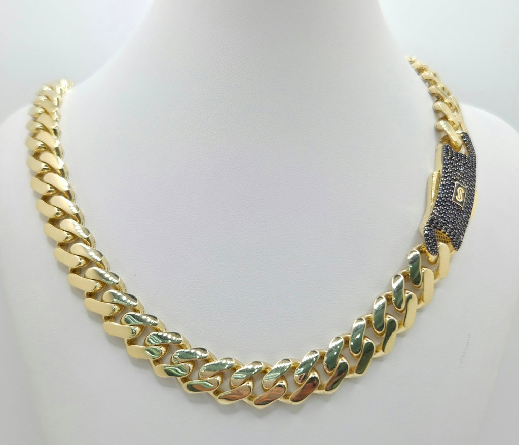 10K CERTIFIED MONACO CHAIN BLACK CZ CLOSURE – 22" 11.5MM – JY Jewelry Wholesale