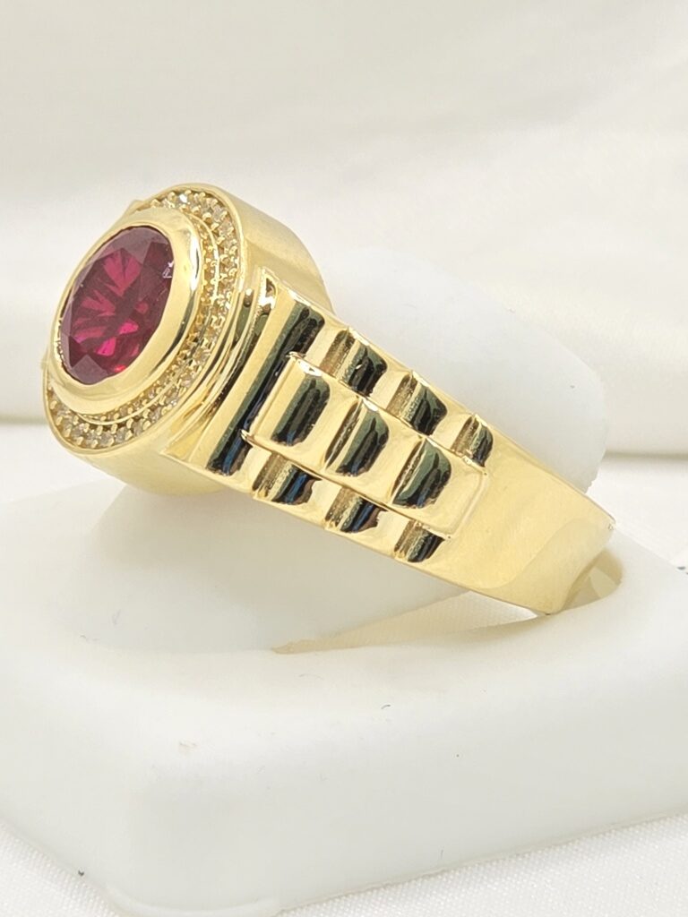14K CIRCULAR RING WITH RED STONE AND CZ DETAILS – 12 – JY Jewelry Wholesale