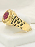 14K CIRCULAR RING WITH RED STONE AND CZ DETAILS – 12 – JY Jewelry Wholesale