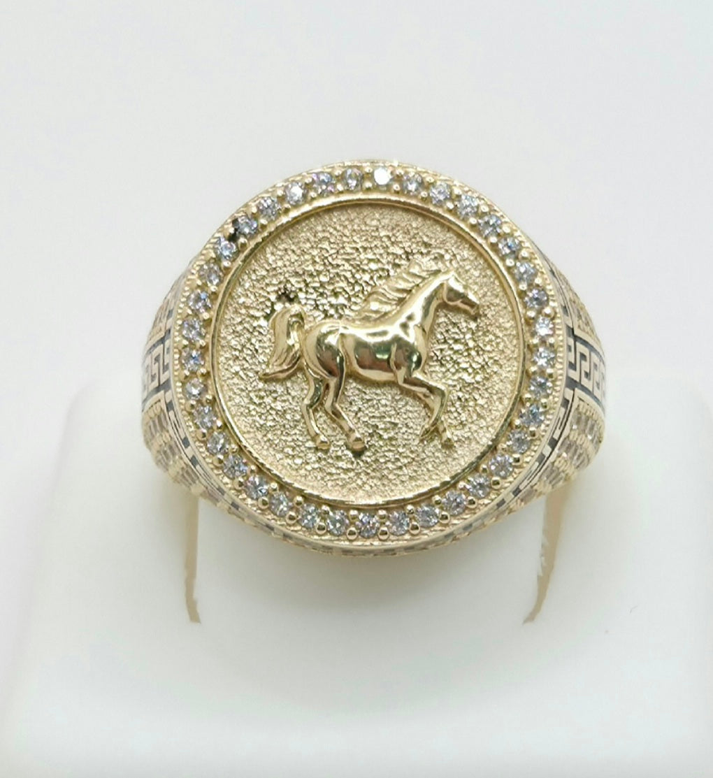 14K CZ HORSE GREEK DETAIL RING – 11 – JY Jewelry Wholesale