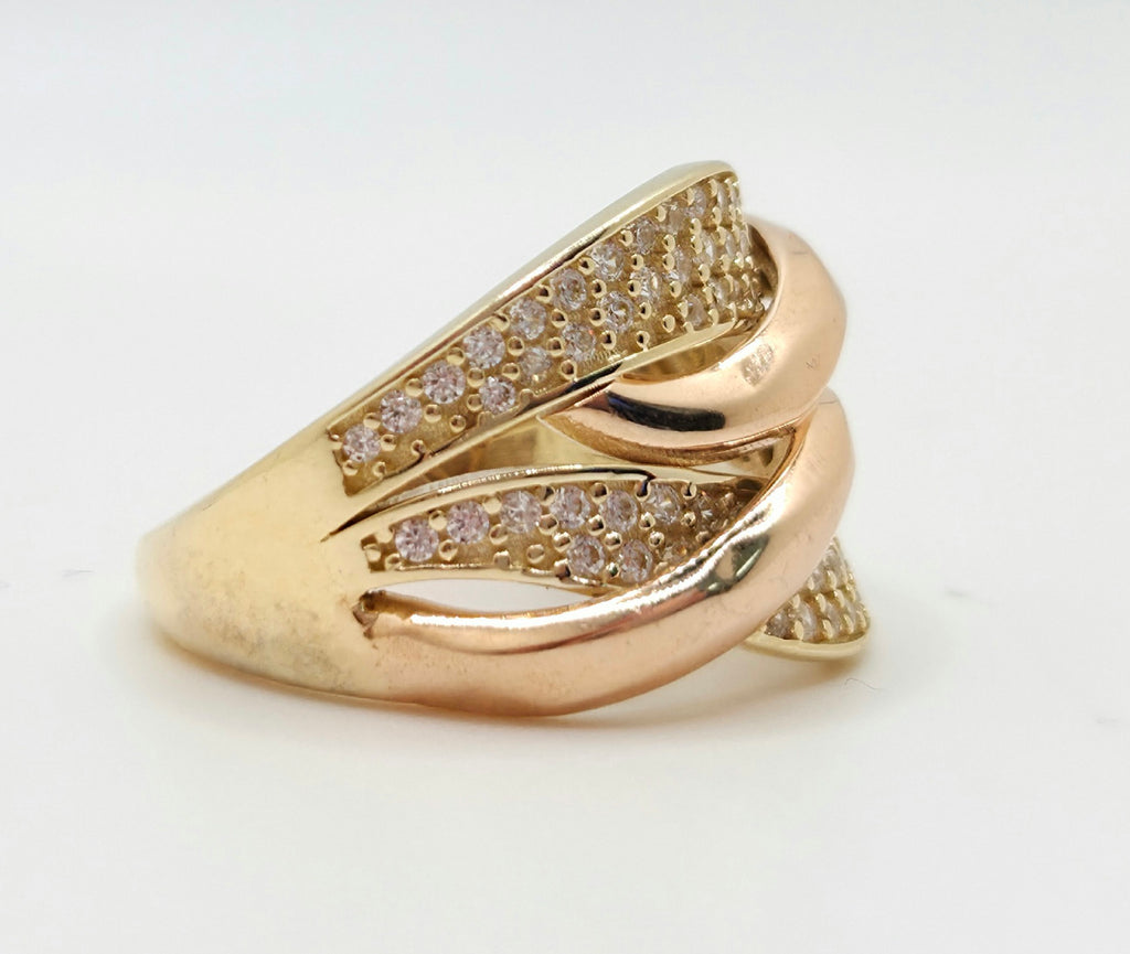 14K MODERN CZ TWO TONE INTERTWINED RING – 8 – JY Jewelry Wholesale