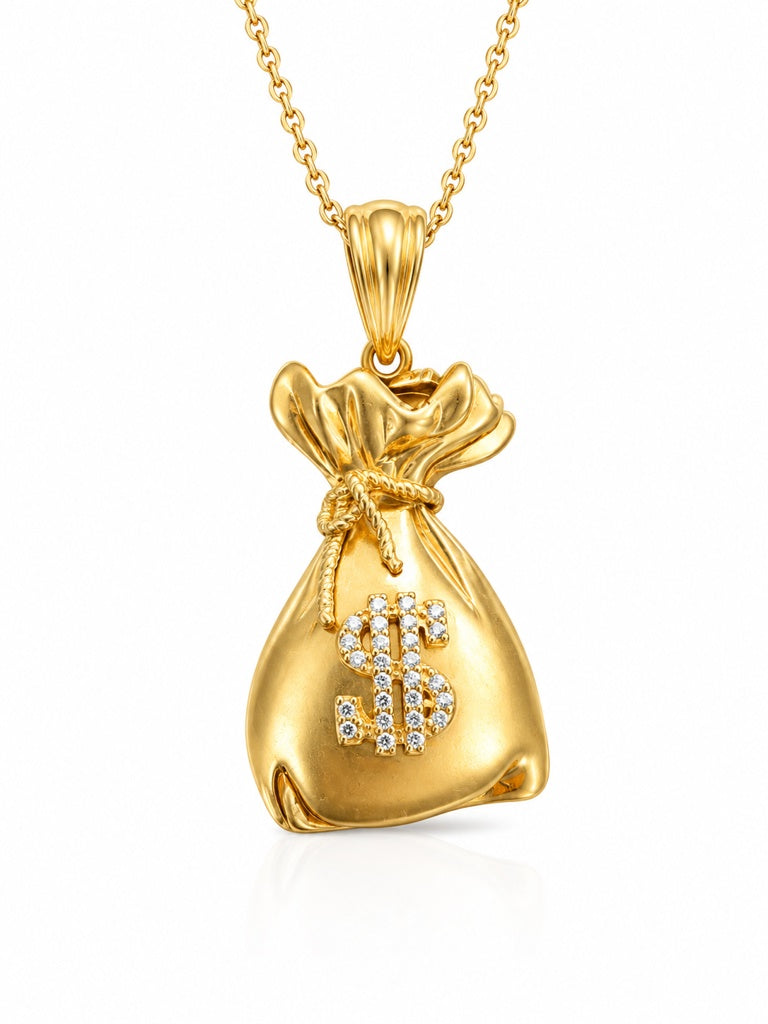 10K YELLOW GOLD MEDIUM CZ DETAILS MONEY BAG PENDANT – MEDIUM – JY Jewelry Wholesale
