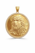 10K ROUND MEDALLION JESUS FACE PENDANT CZ BEZEL – 42MM – JY Jewelry Wholesale