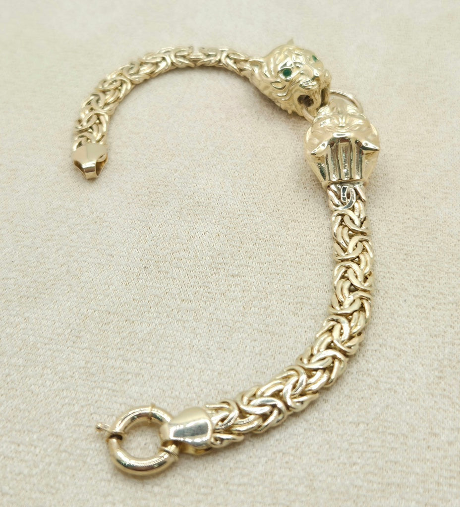 10K TWO TIGER HEAD BYZENTINE BRACELET – 7" 7MM – JY Jewelry Wholesale