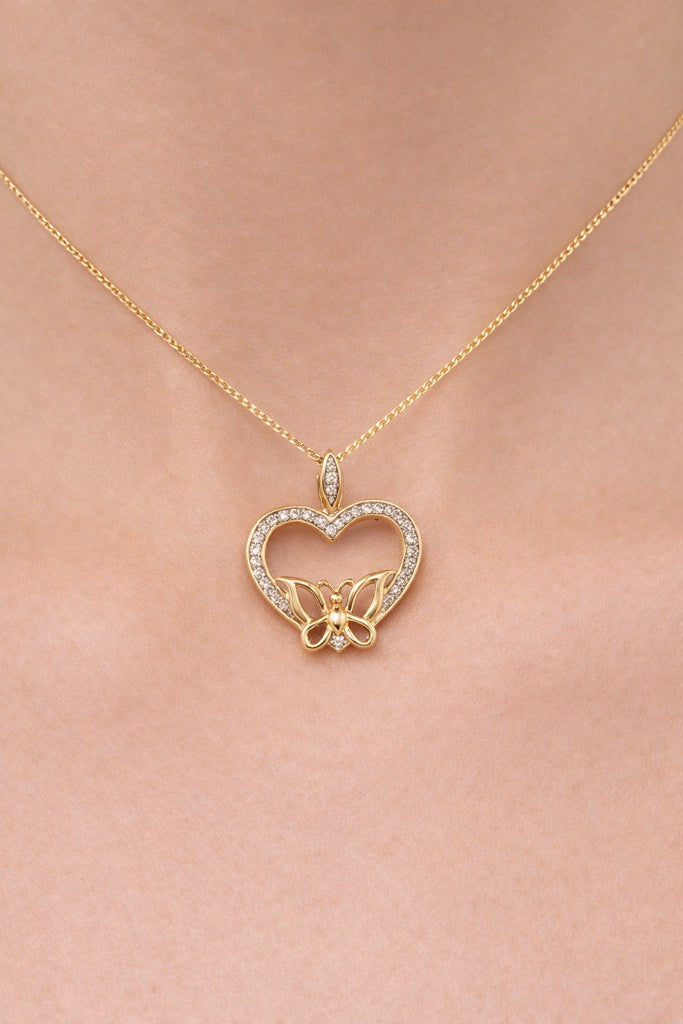 10K DIAMOND HEART WITH BUTTERFLY PENDANT – JY Jewelry Wholesale