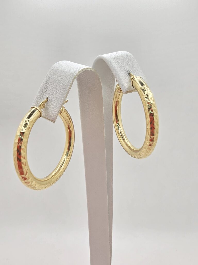 10K DIAMOND CUT HOOPS EARRINGS – 3 4MM – JY Jewelry Wholesale