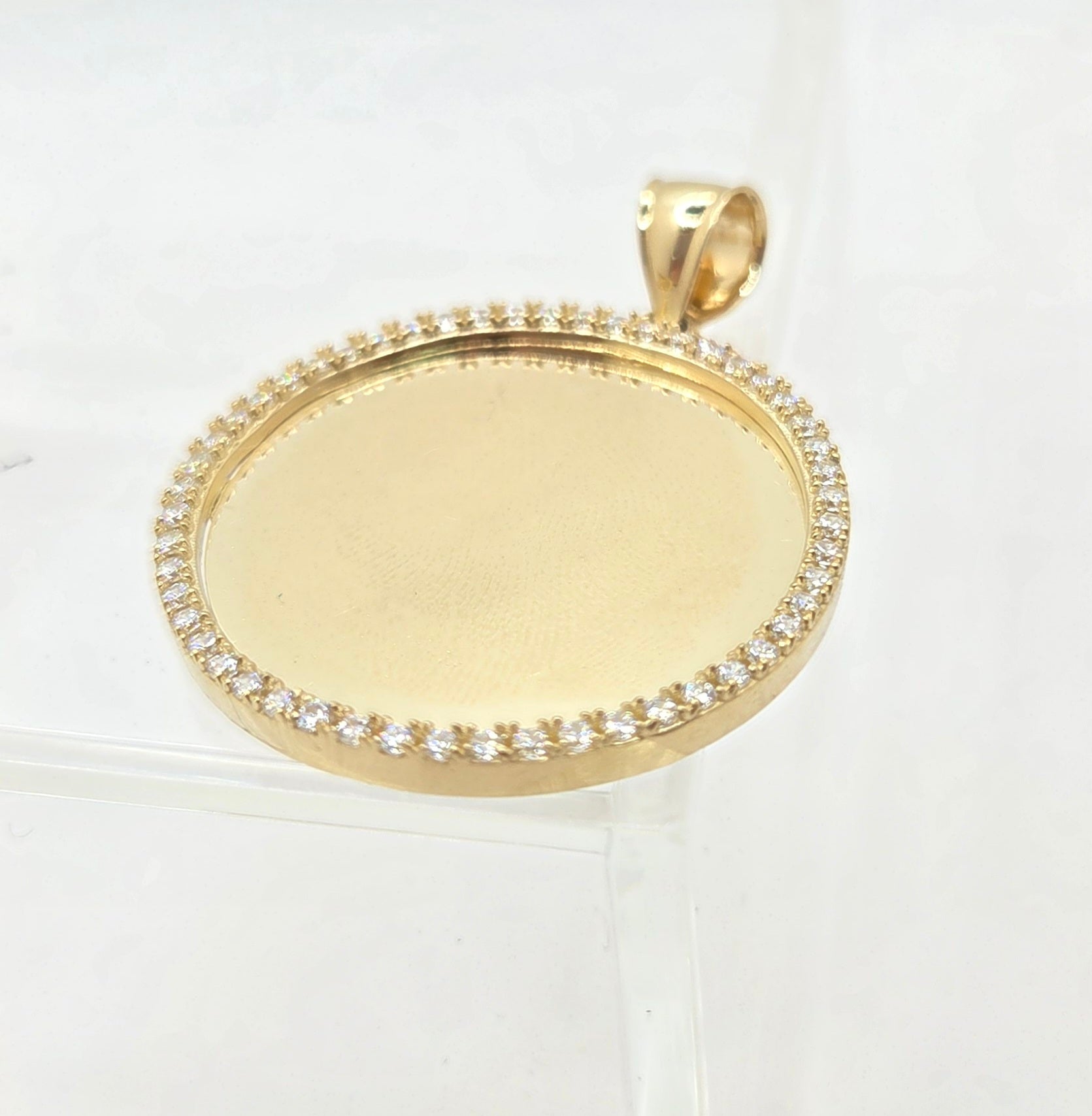 14K CZ FRAME ROUND MEMORIAL PENDANT – SMALL – JY Jewelry Wholesale
