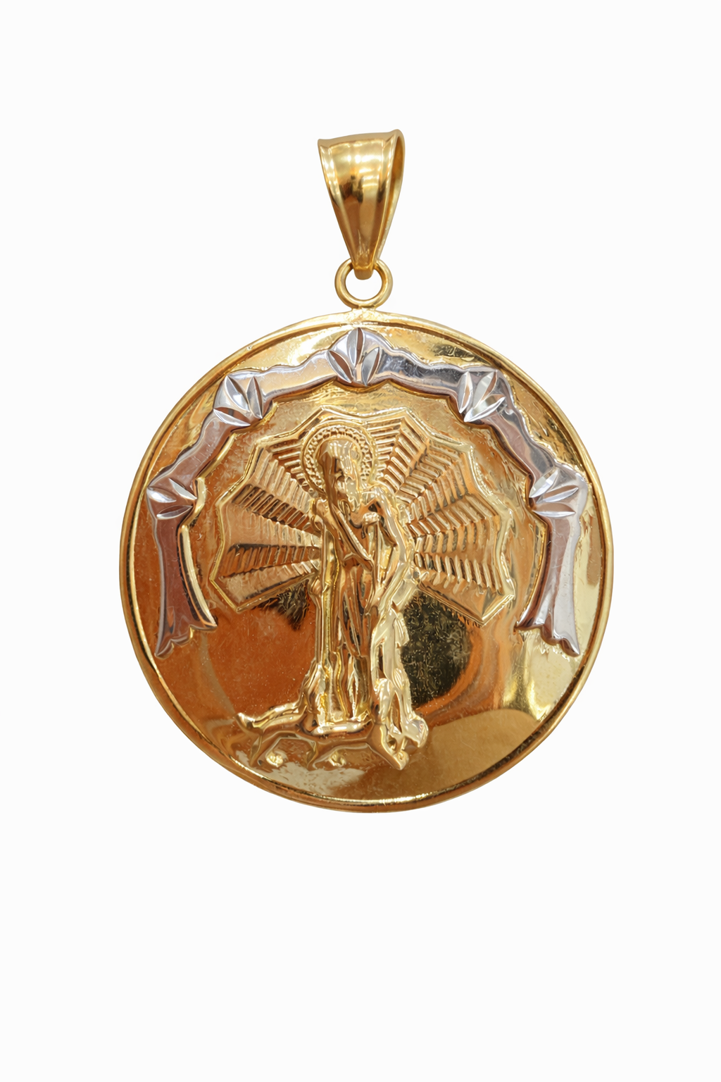 10K MEDIUM TWO TONE DETAILS SAN LAZARO ROUND PENDANT – MEDIUM – JY Jewelry Wholesale