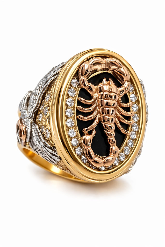 14K BLACK BACKGROUND SCORPION TWO TONE RING – 9.5/11 – JY Jewelry Wholesale