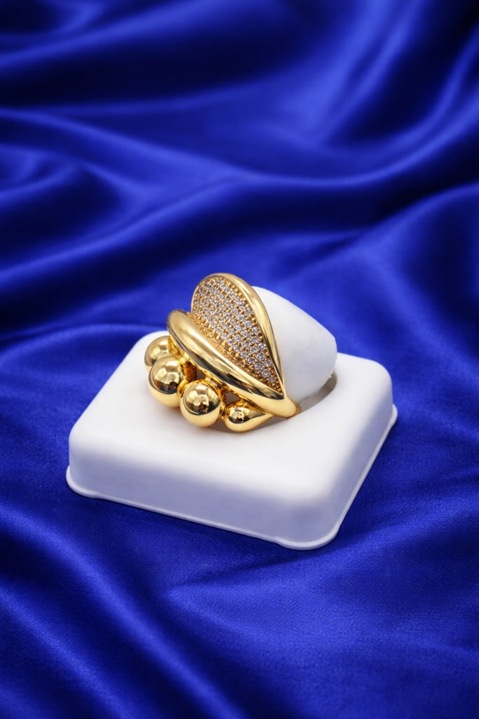 10K MODERN GOLDEN BALLS AND CZ DETAILS RING – 8 – JY Jewelry Wholesale
