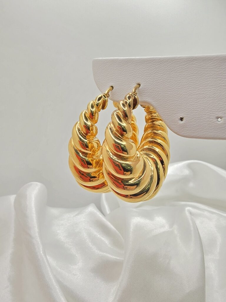 14K LARGE INFLATED SHELL DESING HOOPS EARRINGS – JY Jewelry Wholesale