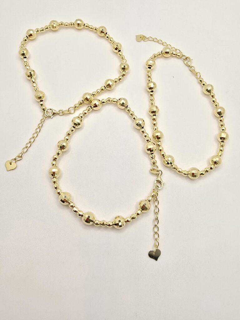 10K YELLOW GOLD MEDIUM BEAD SQUARE CUT BRACELET – 7" – JY Jewelry Wholesale