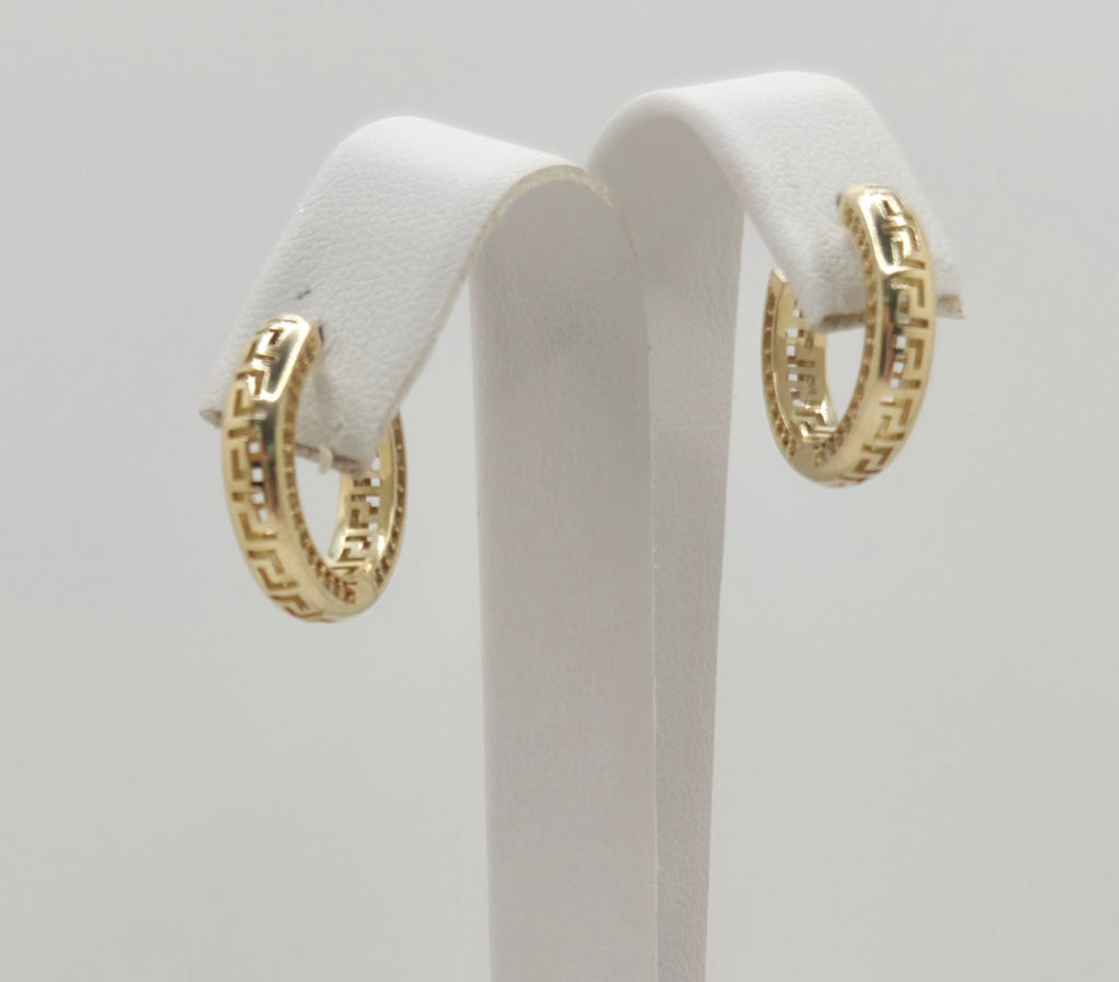 10K TIMELESS GREEK DESING HOOPS EARRINGS CZ – SMALL – JY Jewelry Wholesale