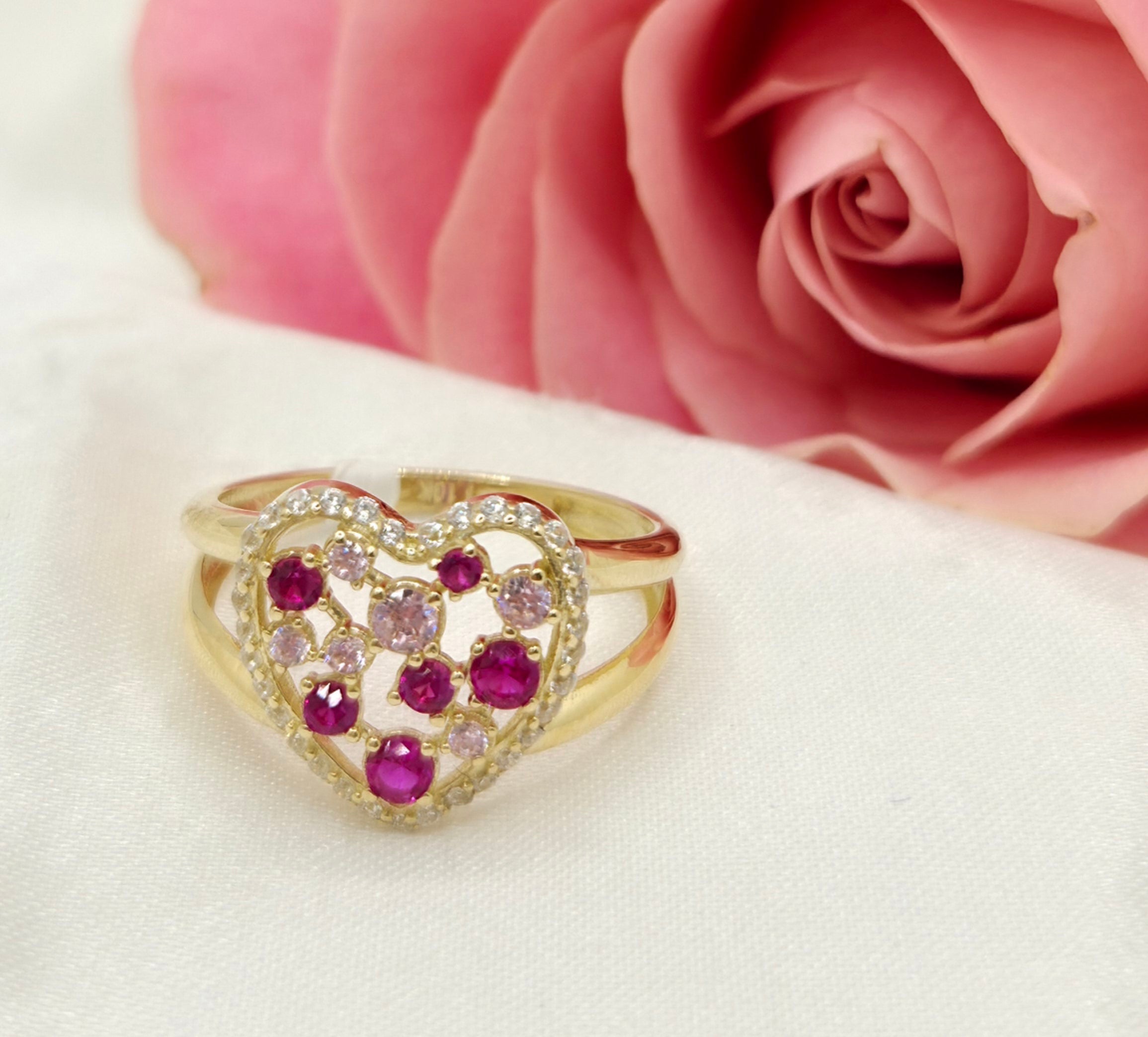 10K PINK TWO TONE STONES HEART RING CZ – 7 – JY Jewelry Wholesale